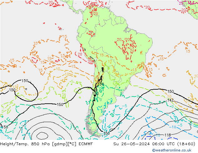 Z500/Rain (+SLP)/Z850 ECMWF Dom 26.05.2024 06 UTC