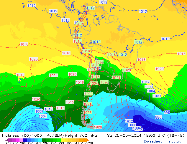 700-1000 hPa Kalınlığı ECMWF Cts 25.05.2024 18 UTC