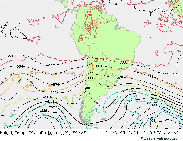 Z500/Rain (+SLP)/Z850 ECMWF dom 26.05.2024 12 UTC