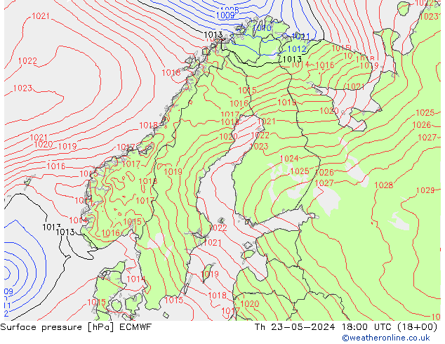 Bodendruck ECMWF Do 23.05.2024 18 UTC