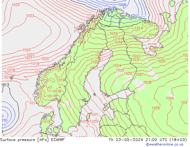 Bodendruck ECMWF Do 23.05.2024 21 UTC