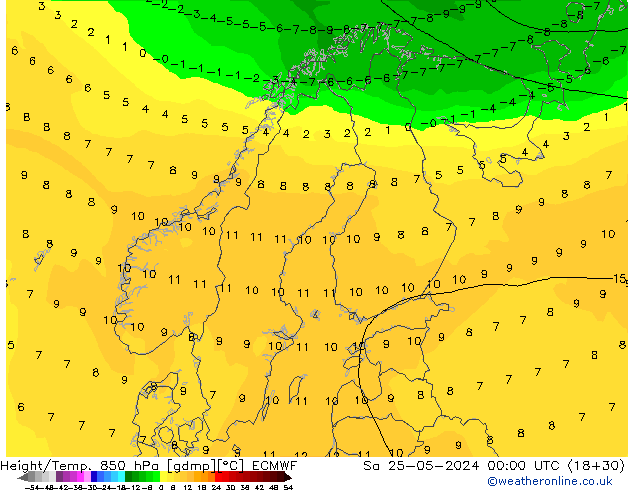 Height/Temp. 850 hPa ECMWF so. 25.05.2024 00 UTC