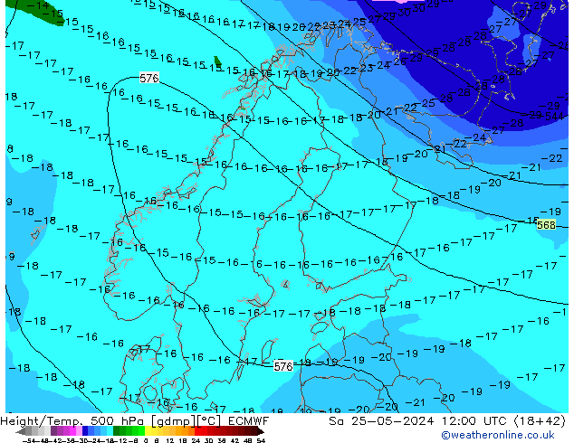 Z500/Rain (+SLP)/Z850 ECMWF Sa 25.05.2024 12 UTC