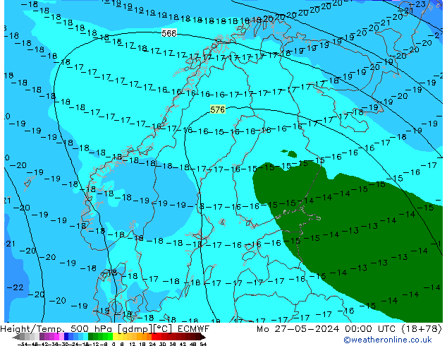 Z500/Yağmur (+YB)/Z850 ECMWF Pzt 27.05.2024 00 UTC