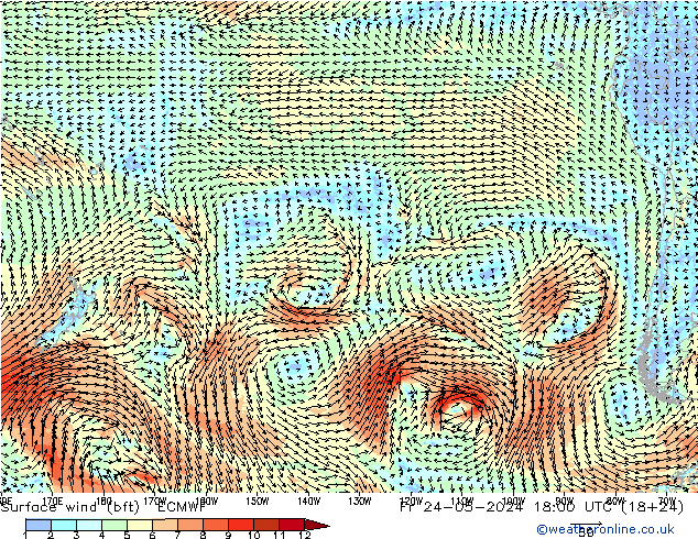 Surface wind (bft) ECMWF Fr 24.05.2024 18 UTC