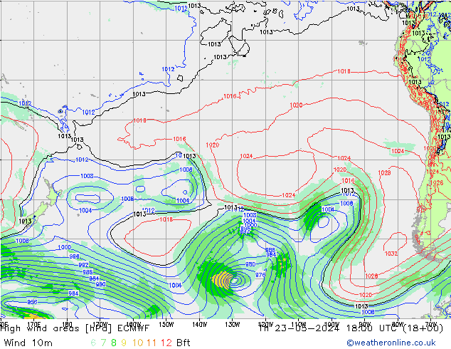 yüksek rüzgarlı alanlar ECMWF Per 23.05.2024 18 UTC