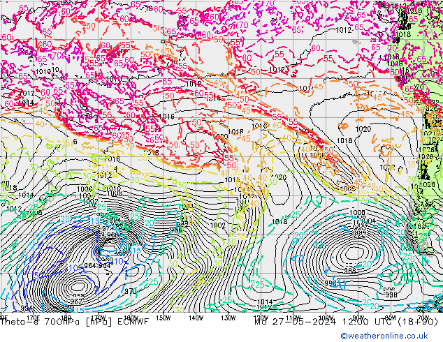 Theta-e 700hPa ECMWF Pzt 27.05.2024 12 UTC