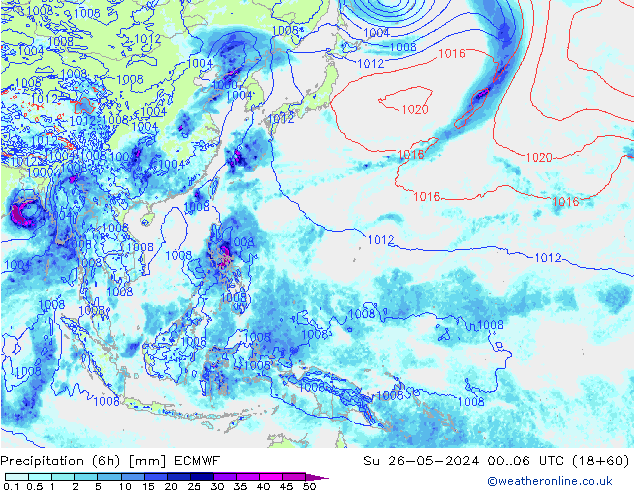 Z500/Rain (+SLP)/Z850 ECMWF Dom 26.05.2024 06 UTC