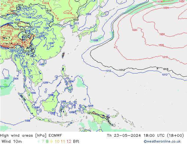 High wind areas ECMWF Th 23.05.2024 18 UTC