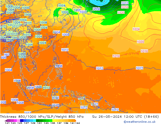 Thck 850-1000 hPa ECMWF nie. 26.05.2024 12 UTC