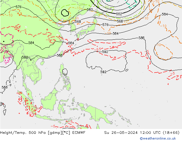 Z500/Rain (+SLP)/Z850 ECMWF nie. 26.05.2024 12 UTC