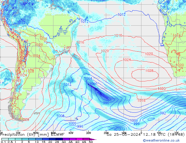 Z500/Rain (+SLP)/Z850 ECMWF Sáb 25.05.2024 18 UTC