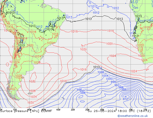 Luchtdruk (Grond) ECMWF zo 26.05.2024 18 UTC