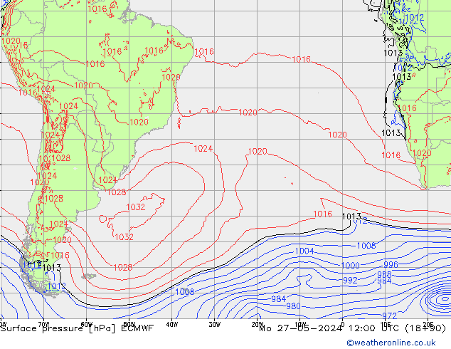 pressão do solo ECMWF Seg 27.05.2024 12 UTC