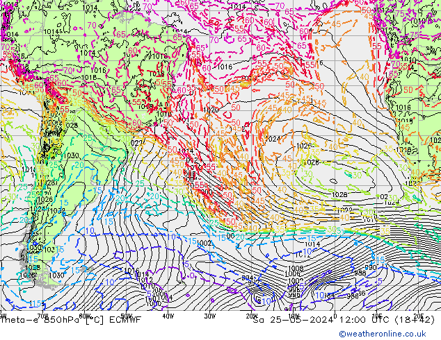 Theta-e 850hPa ECMWF Sa 25.05.2024 12 UTC