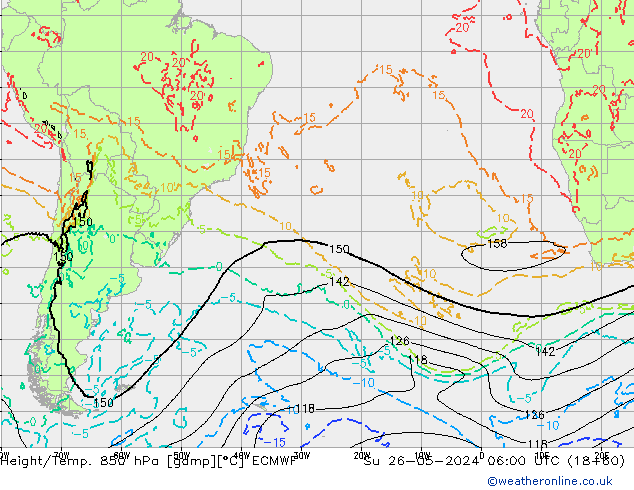 Height/Temp. 850 гПа ECMWF Вс 26.05.2024 06 UTC