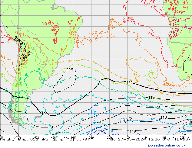 Height/Temp. 850 hPa ECMWF Mo 27.05.2024 12 UTC