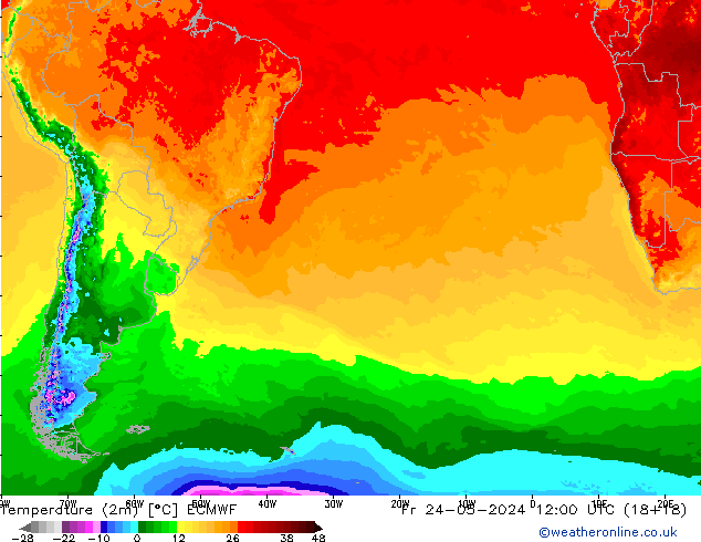 Temperaturkarte (2m) ECMWF Fr 24.05.2024 12 UTC