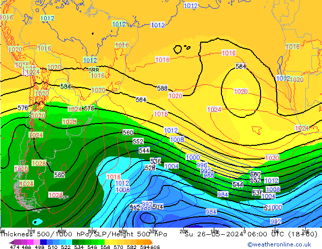 Schichtdicke 500-1000 hPa ECMWF So 26.05.2024 06 UTC