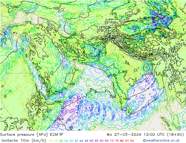 10米等风速线 (kph) ECMWF 星期一 27.05.2024 12 UTC