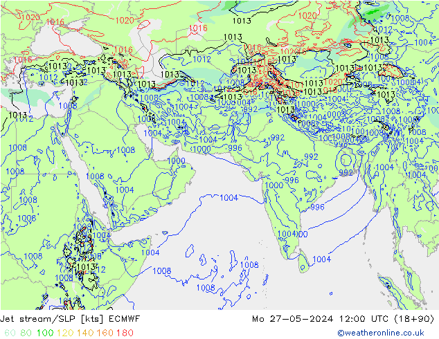 Jet stream/SLP ECMWF Mo 27.05.2024 12 UTC