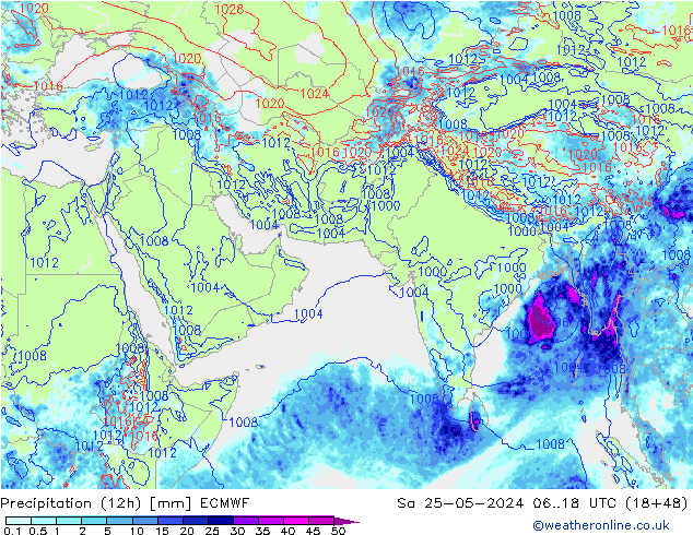 Totale neerslag (12h) ECMWF za 25.05.2024 18 UTC