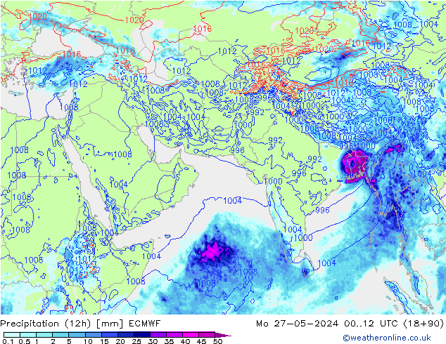 降水量 (12h) ECMWF 星期一 27.05.2024 12 UTC