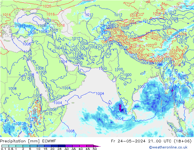 Neerslag ECMWF vr 24.05.2024 00 UTC