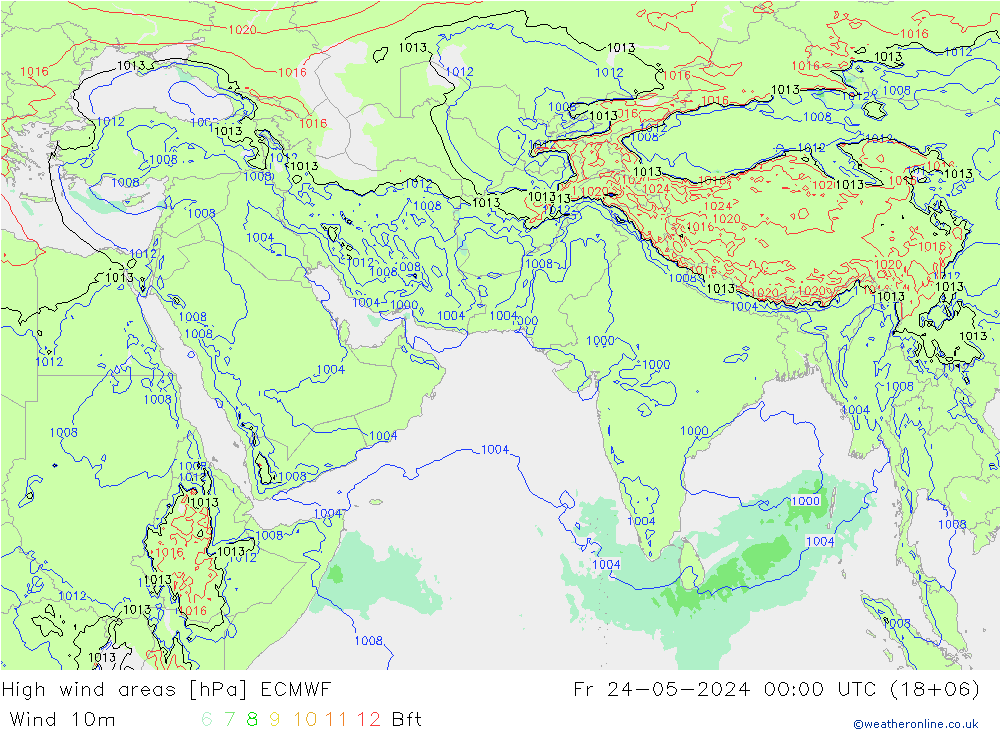 High wind areas ECMWF 星期五 24.05.2024 00 UTC