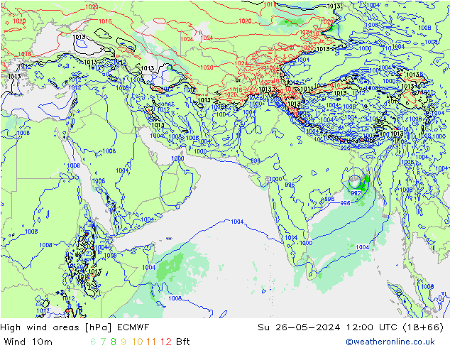 High wind areas ECMWF Su 26.05.2024 12 UTC