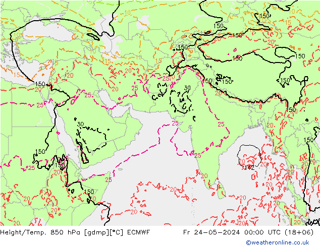 Height/Temp. 850 hPa ECMWF Pá 24.05.2024 00 UTC