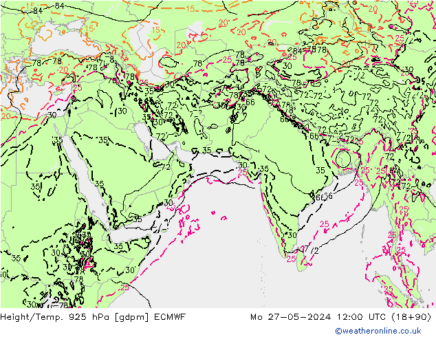 Height/Temp. 925 hPa ECMWF 星期一 27.05.2024 12 UTC