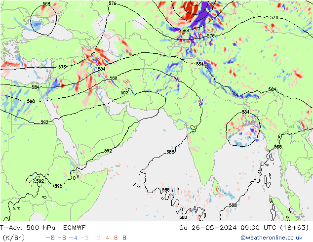 T-Adv. 500 гПа ECMWF Вс 26.05.2024 09 UTC