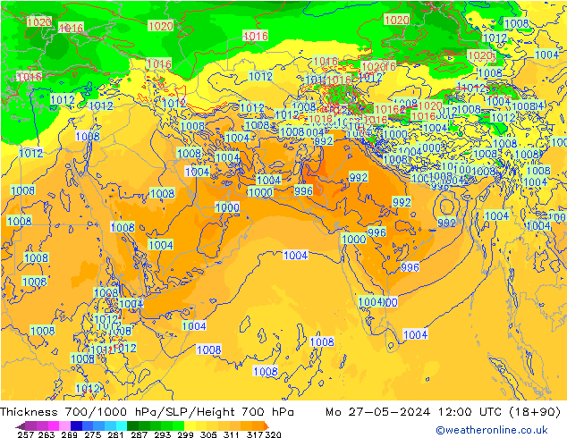 Thck 700-1000 hPa ECMWF 星期一 27.05.2024 12 UTC