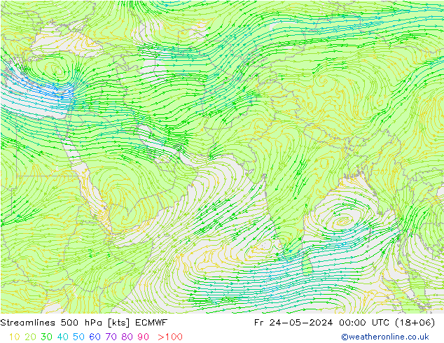Rüzgar 500 hPa ECMWF Cu 24.05.2024 00 UTC