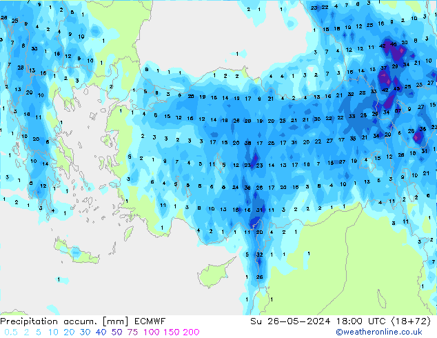 Précipitation accum. ECMWF dim 26.05.2024 18 UTC