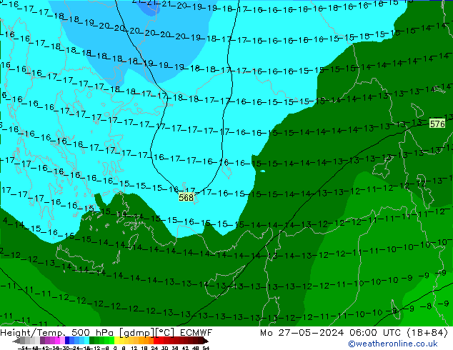 Geop./Temp. 500 hPa ECMWF lun 27.05.2024 06 UTC