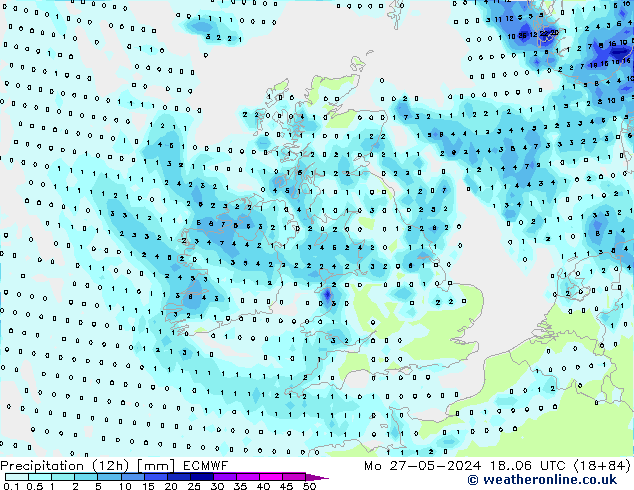 Précipitation (12h) ECMWF lun 27.05.2024 06 UTC