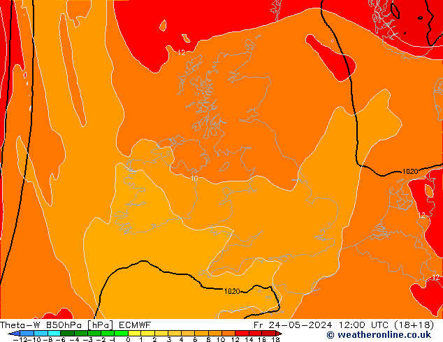 Theta-W 850hPa ECMWF pt. 24.05.2024 12 UTC