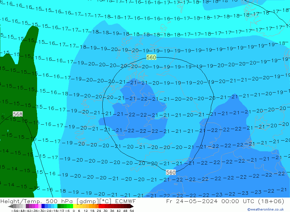 Z500/Rain (+SLP)/Z850 ECMWF 星期五 24.05.2024 00 UTC