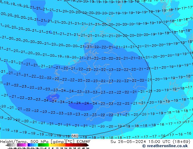 Height/Temp. 500 hPa ECMWF So 26.05.2024 15 UTC