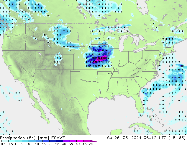 Precipitazione (6h) ECMWF dom 26.05.2024 12 UTC