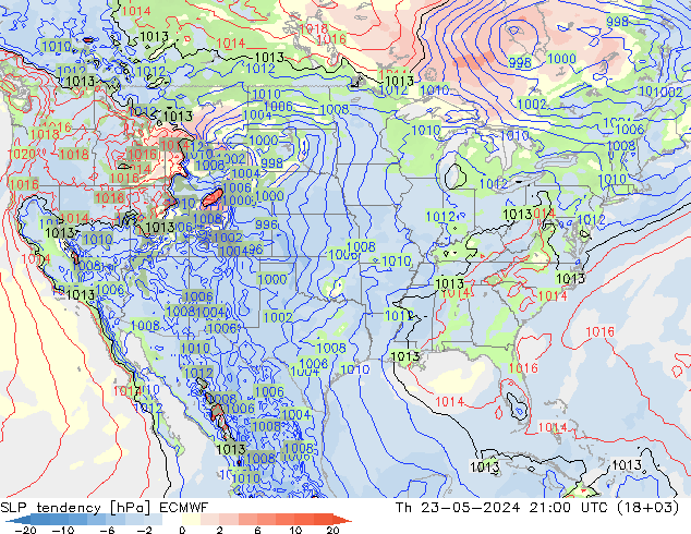 Tendencia de presión ECMWF jue 23.05.2024 21 UTC