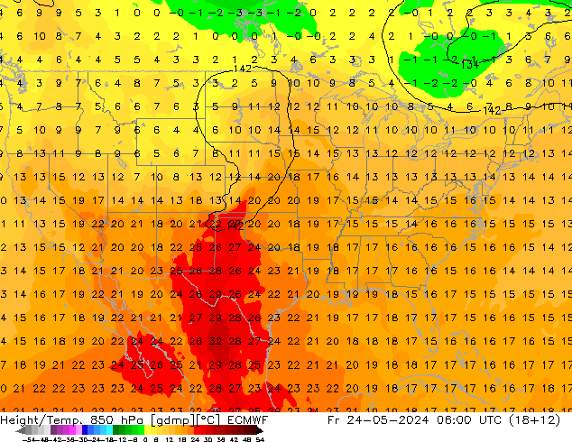 Z500/Yağmur (+YB)/Z850 ECMWF Cu 24.05.2024 06 UTC