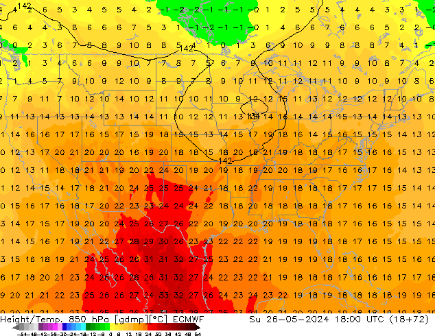 Z500/Rain (+SLP)/Z850 ECMWF Вс 26.05.2024 18 UTC