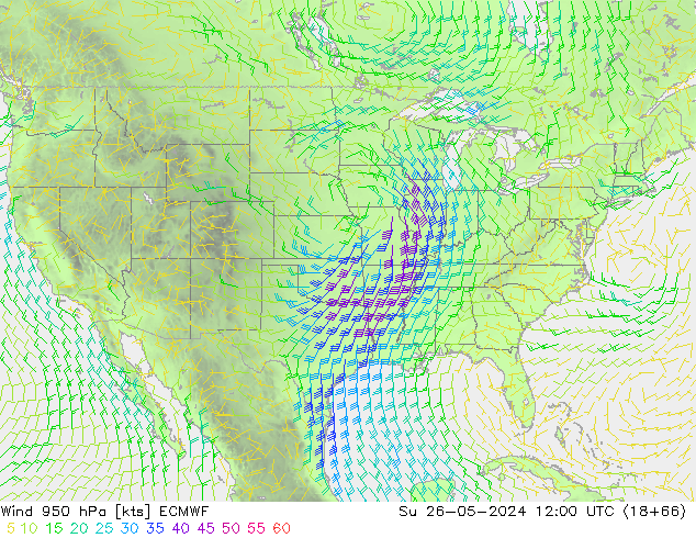 Vent 950 hPa ECMWF dim 26.05.2024 12 UTC