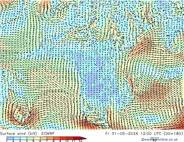 ве�Bе�@ 10 m (bft) ECMWF пт 31.05.2024 12 UTC