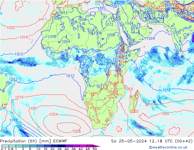 Precipitación (6h) ECMWF sáb 25.05.2024 18 UTC