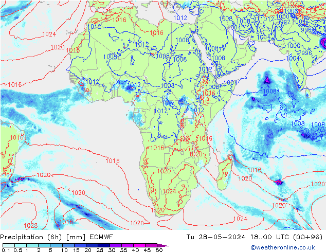 Z500/Rain (+SLP)/Z850 ECMWF wto. 28.05.2024 00 UTC