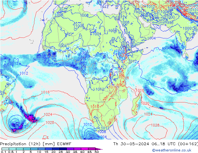 Precipitação (12h) ECMWF Qui 30.05.2024 18 UTC